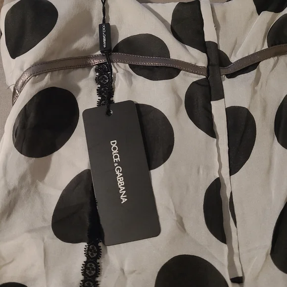 Dolce&Gabbana Silver And Black Silk Blend Camisole With Metallic Lambskin Trim - Picture 6 of 10